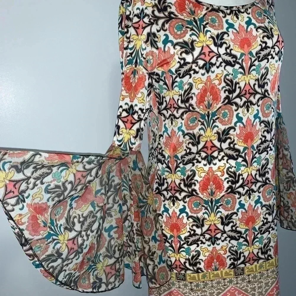 Tacera Floral Dress With Sheer Sleeve Detail - Picture 2 of 5